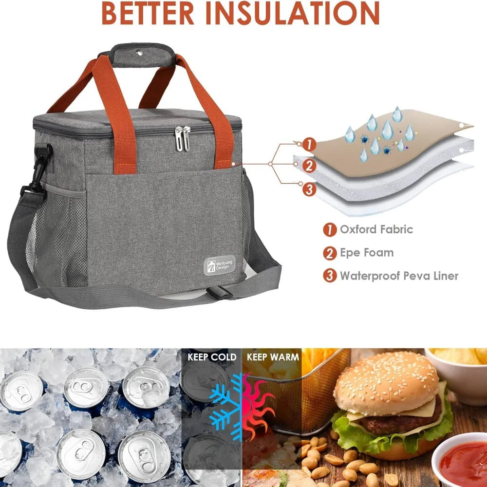 Insulated Lunch Tote Bag — Thermal Food Organizer for Picnic and Hiking