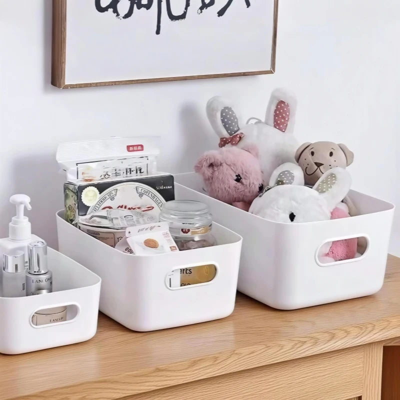 Multipurpose Plastic Storage Bin — Stackable Desktop Organizer with Handles