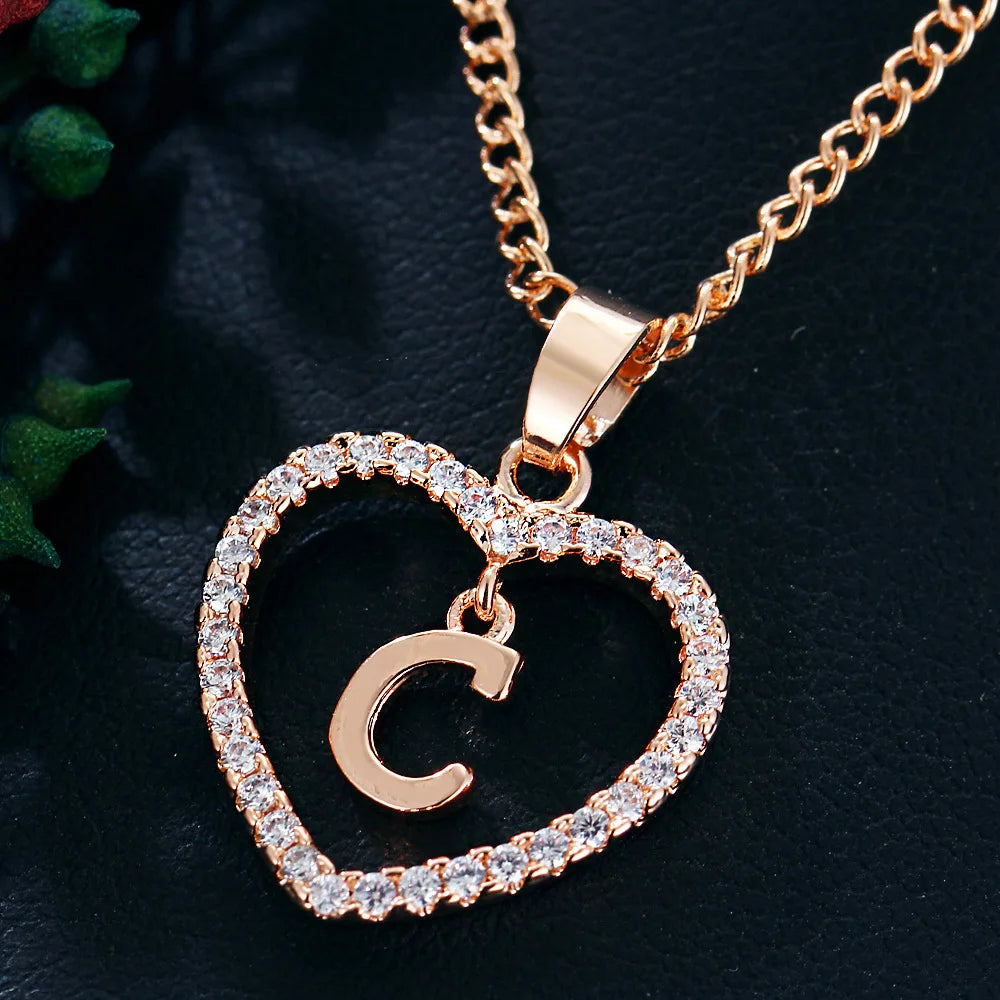 Customizable Initial Heart Pendant Necklace — Zircon Accented Jewelry