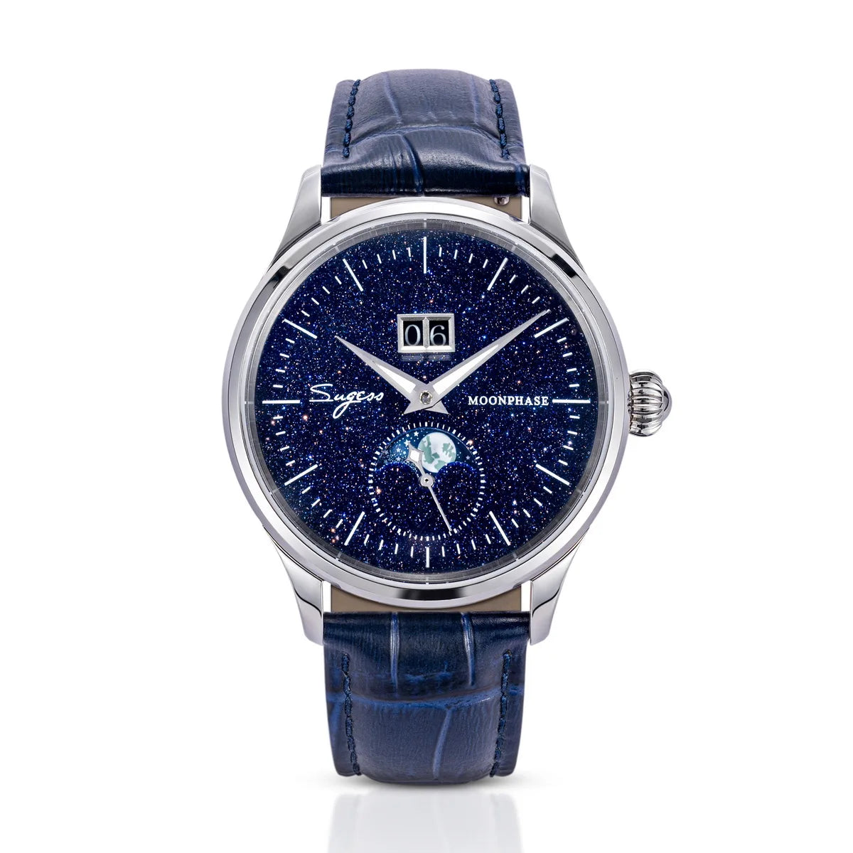 SUGESS Men's Moonphase Watch — Automatic Mechanical Blue Sandstone Dial