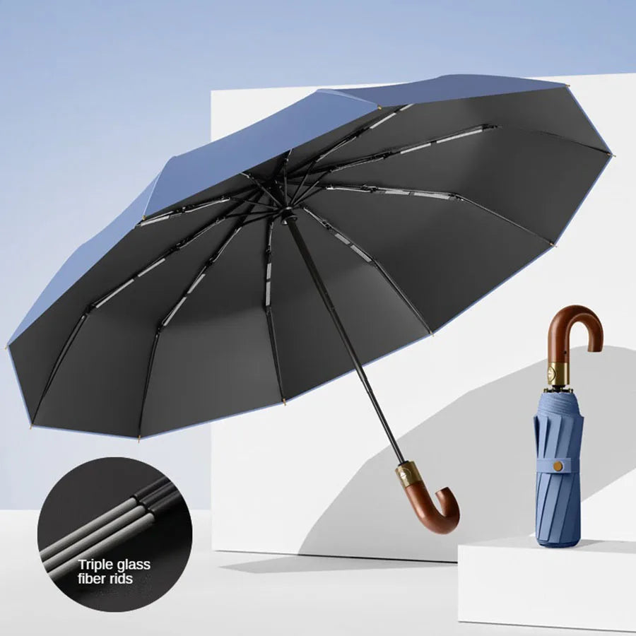 Compact Folding Umbrella — Windproof UV Protection with Curved Handle