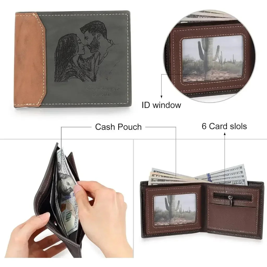Personalized Photo Bifold Wallet — Custom Name Card Holder for Men