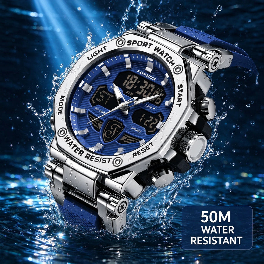 foxbox Men's Dual Display Sport Watch — Luminous Quartz Analog-Digital Timepiece