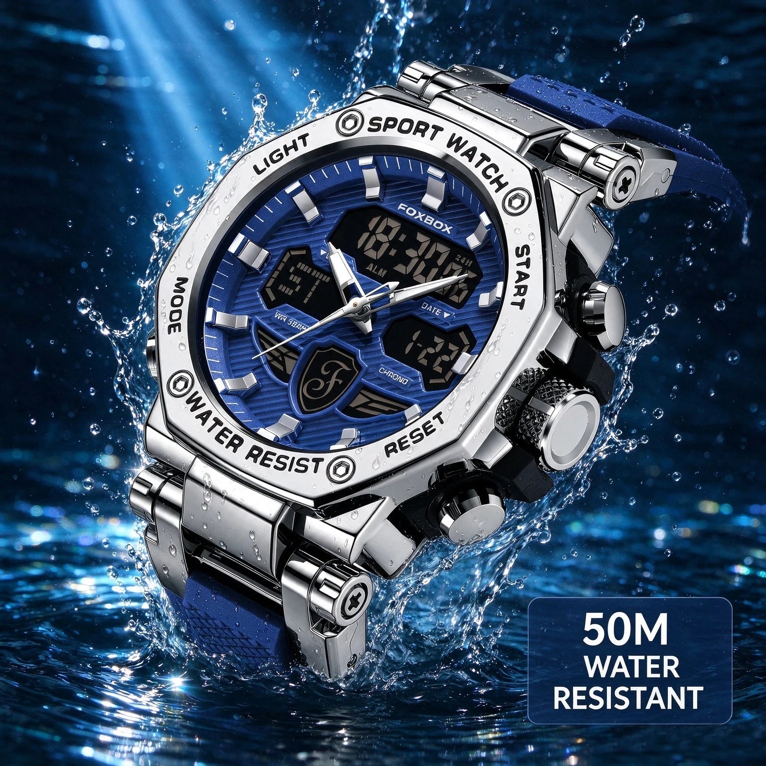 foxbox Men's Dual Display Sport Watch — Luminous Quartz Analog-Digital Timepiece