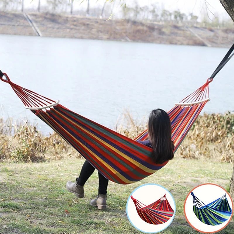 Durable Canvas Single Travel Hammock — Portable Hanging Bed with Storage Bag