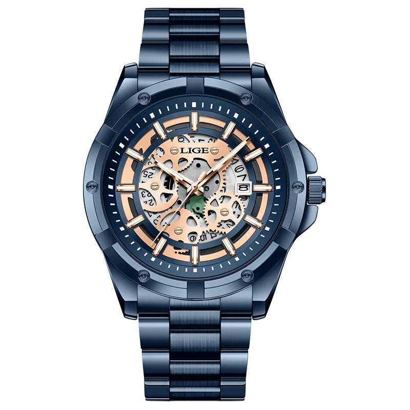 LIGE Men's Business Quartz Watch — Waterproof Stainless Steel with Luminous Hands