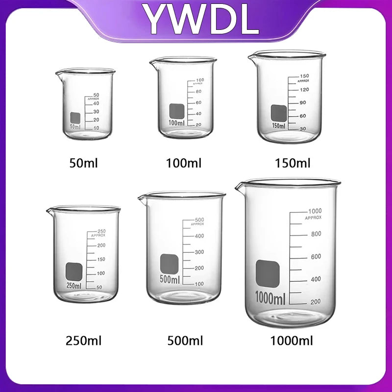 YWDL 3-Piece Glass Measuring Cup Set — Heat-Resistant Borosilicate Beakers