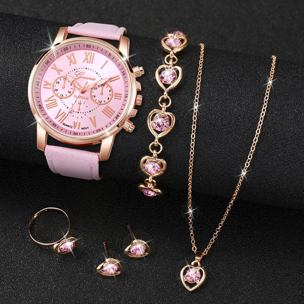 Women's Quartz Watch and Jewelry Set — Elegant Rhinestone Heart Accessories