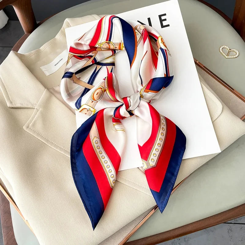SENAIFEI Printed Silk Scarf — Luxury Square Shawl & Decorative Headband