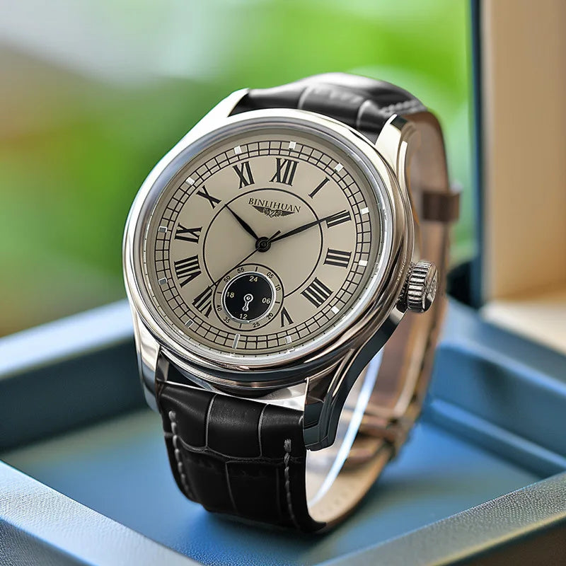 Men's Classic Quartz Watch — Elegant Leather Strap & Roman Numeral Dial
