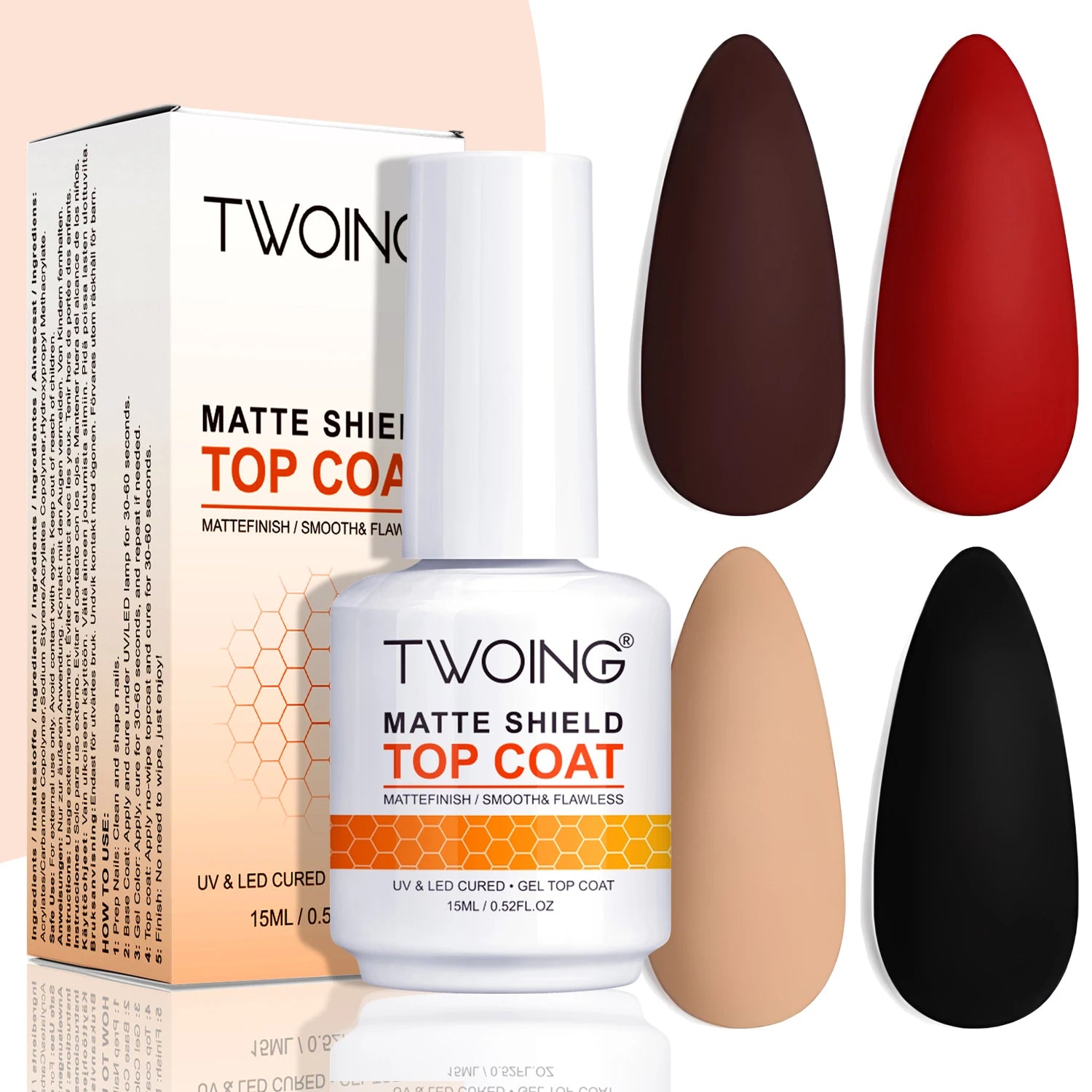 TWOING Velvet Matte Top Coat — No-Wipe Gel Finish Sealer, 15ml