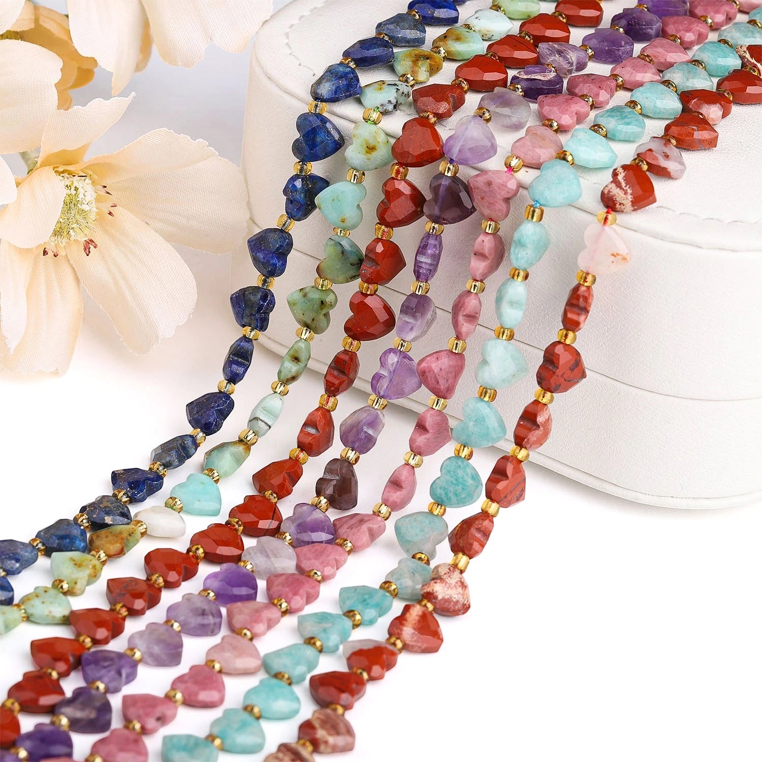 Natural Faceted Heart Stone Beads — DIY Jewelry Making Supplies, 8mm