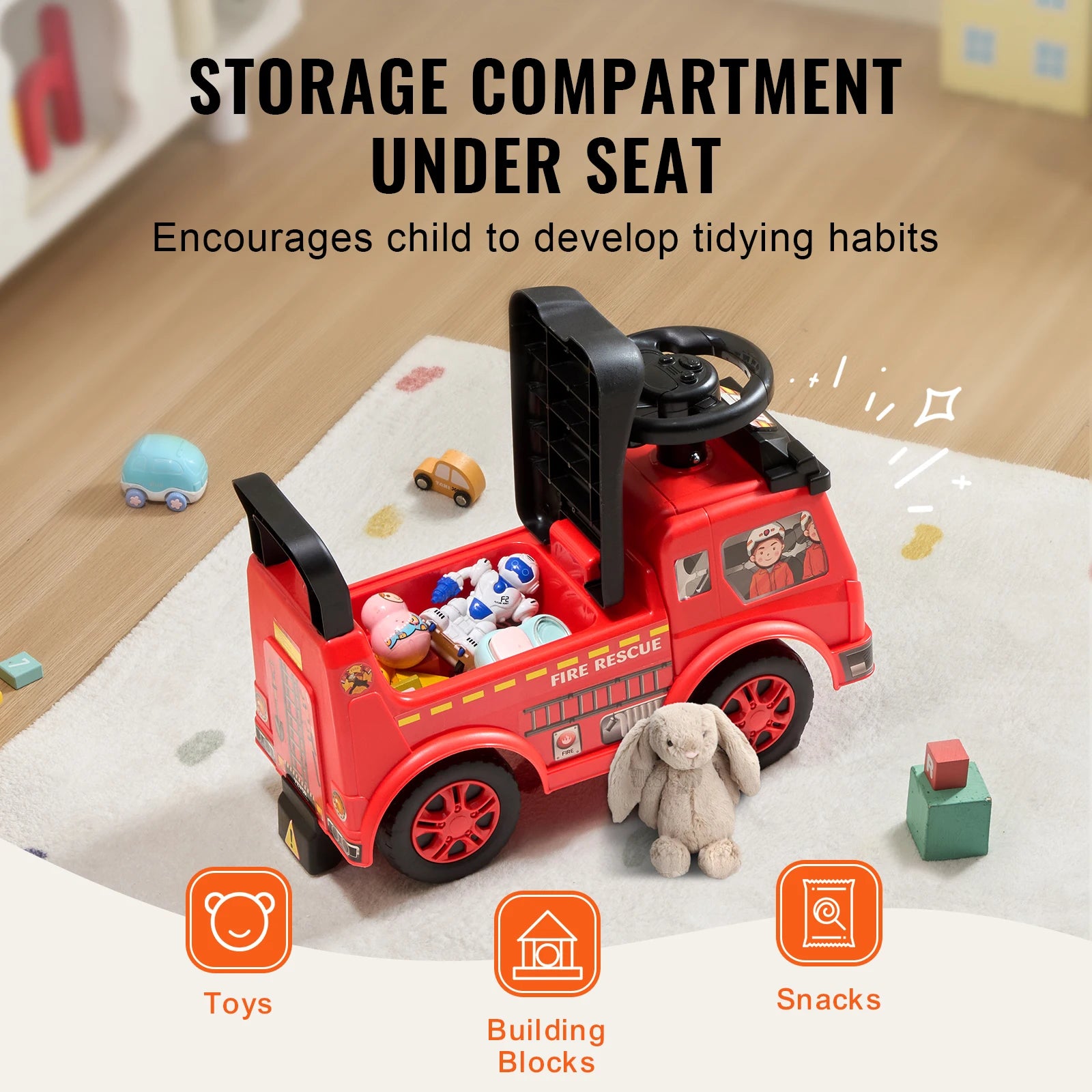 SucceBuy Ride On Push Car — Musical Steering Wheel & Under Seat Storage