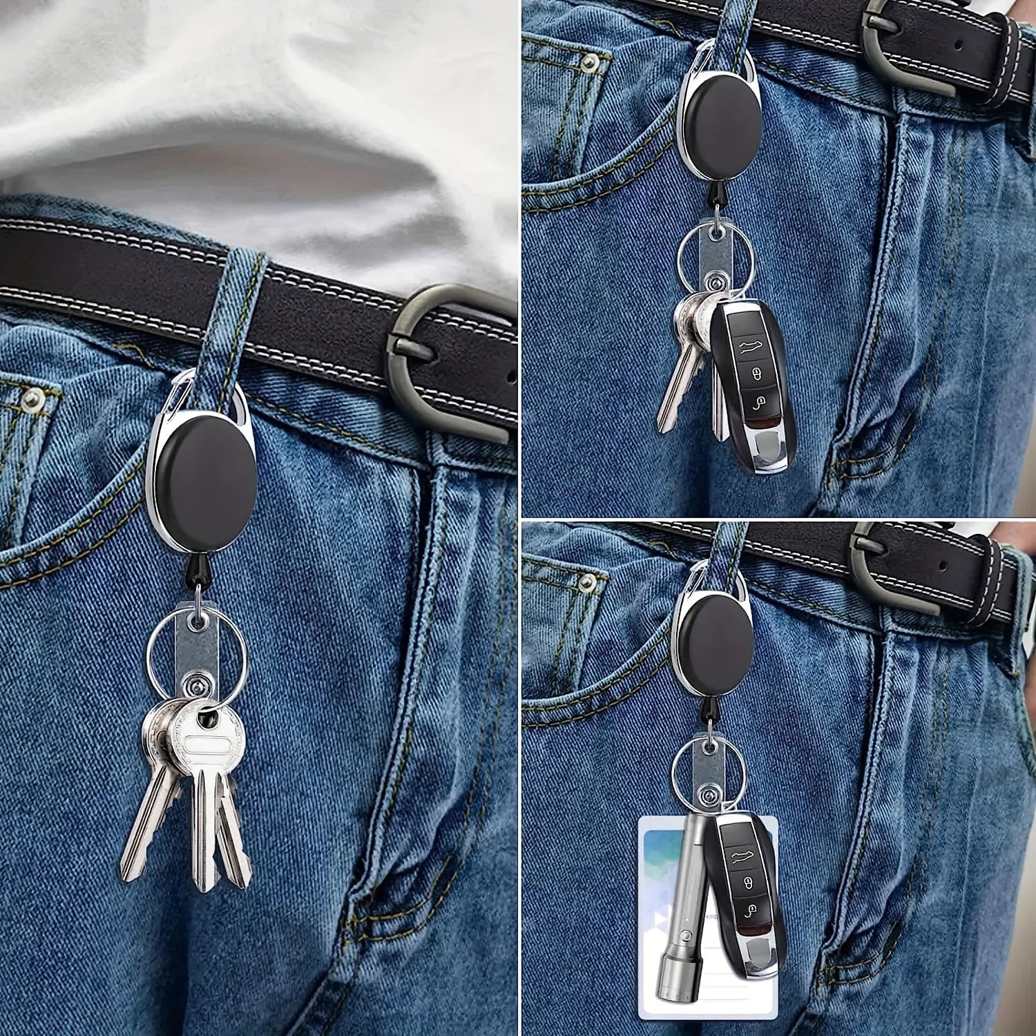 Retractable Badge Holder Set — 360° Rotation Clip & ID Strap, 3 Pack
