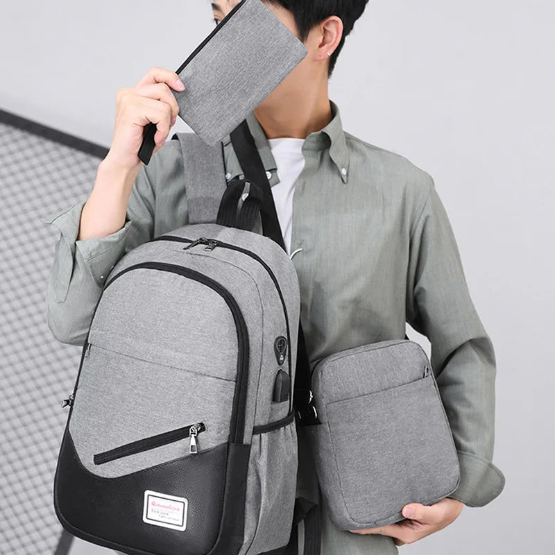 3-Piece Kids Backpack Set — Sporty School & Travel Bags with USB Port