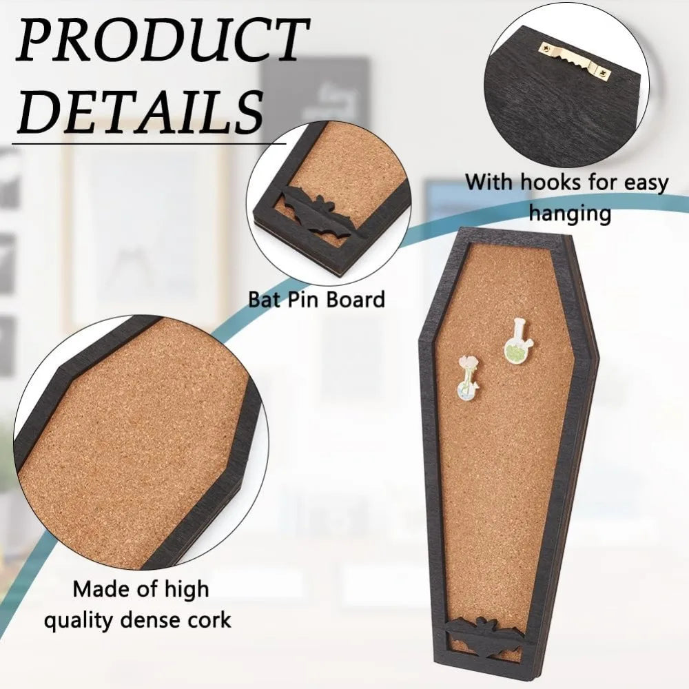 Coffin Bat Shaped Cork Board — Wall Mounted Pin & Brooch Display