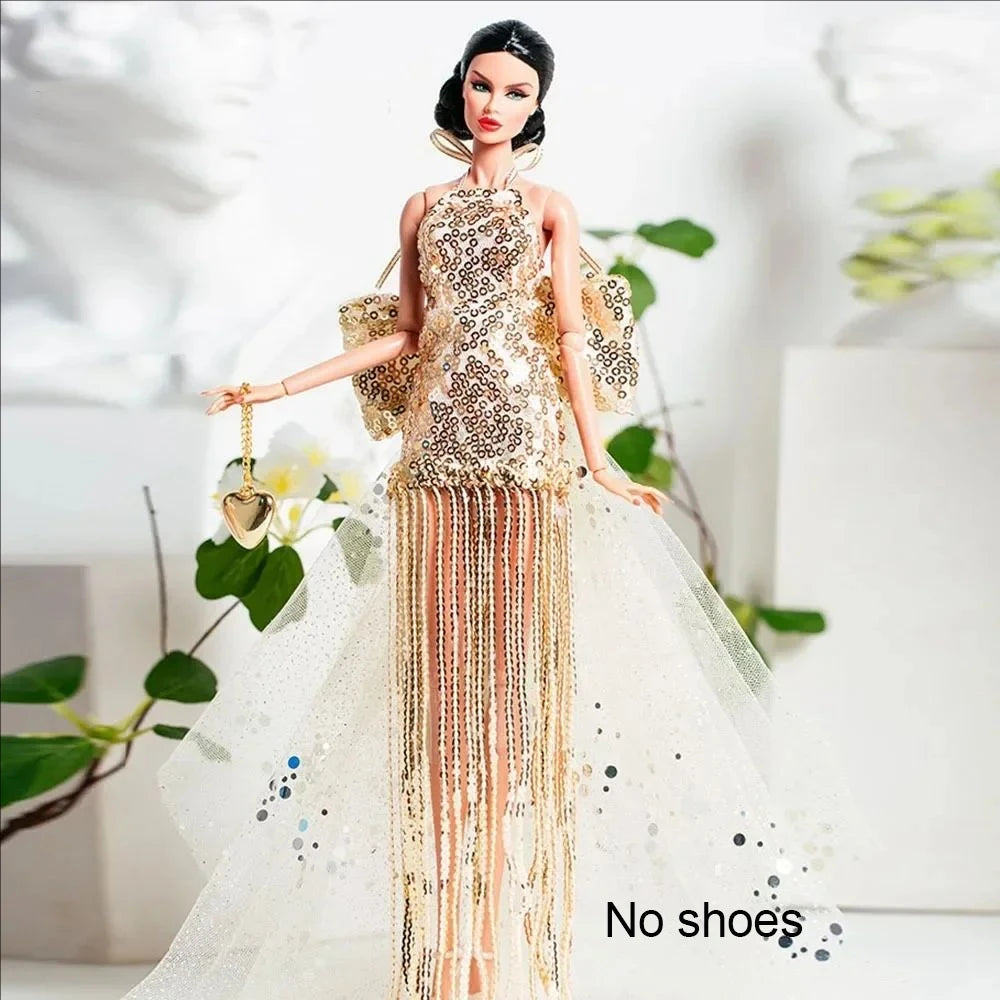 Xianxian Princess European Lace Golden Dress — Elegant Doll Clothing Set