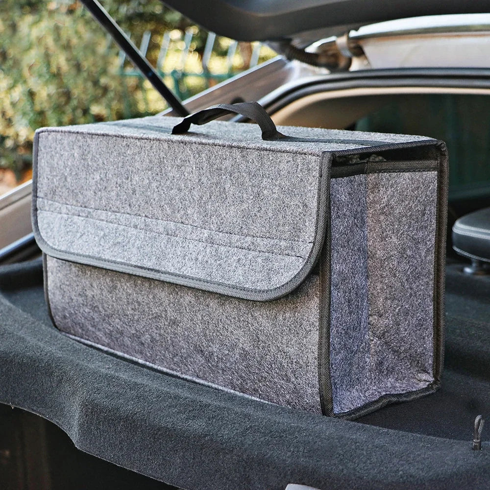 kkjoy Car Trunk Organizer — Large Anti-Slip Felt Storage Bag, Grey