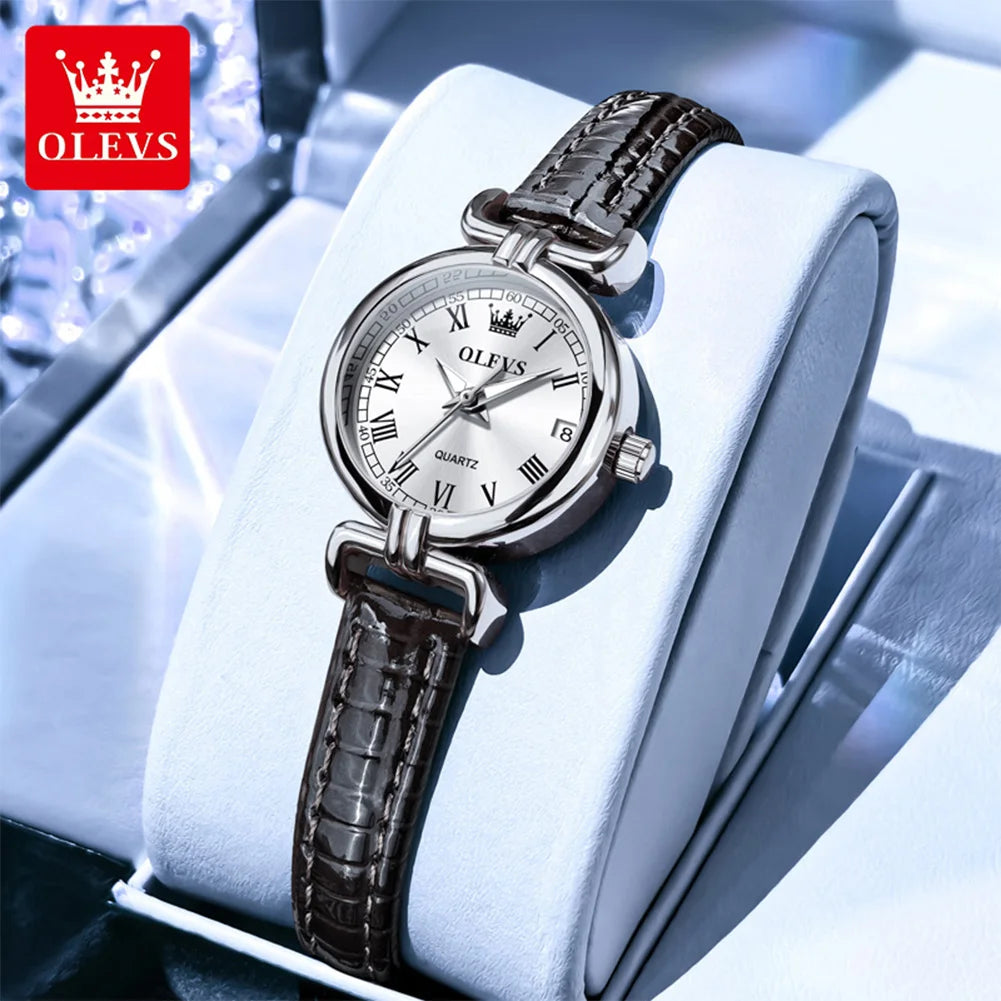 OLEVS 5645 Women's Quartz Watch — Elegant Leather Strap & Date Display