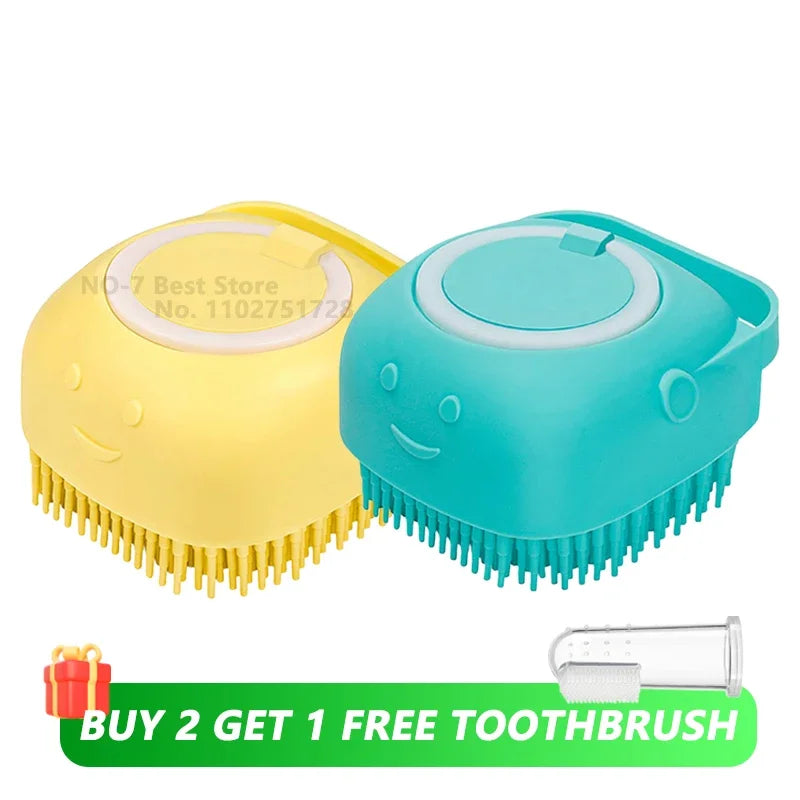 Pet Bathing Massage Brush — Silicone Shampoo Dispenser & Grooming Tool