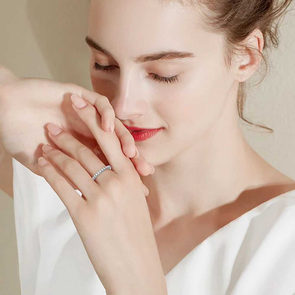 knobspin Moissanite Eternity Band — 925 Sterling Silver Wedding Ring
