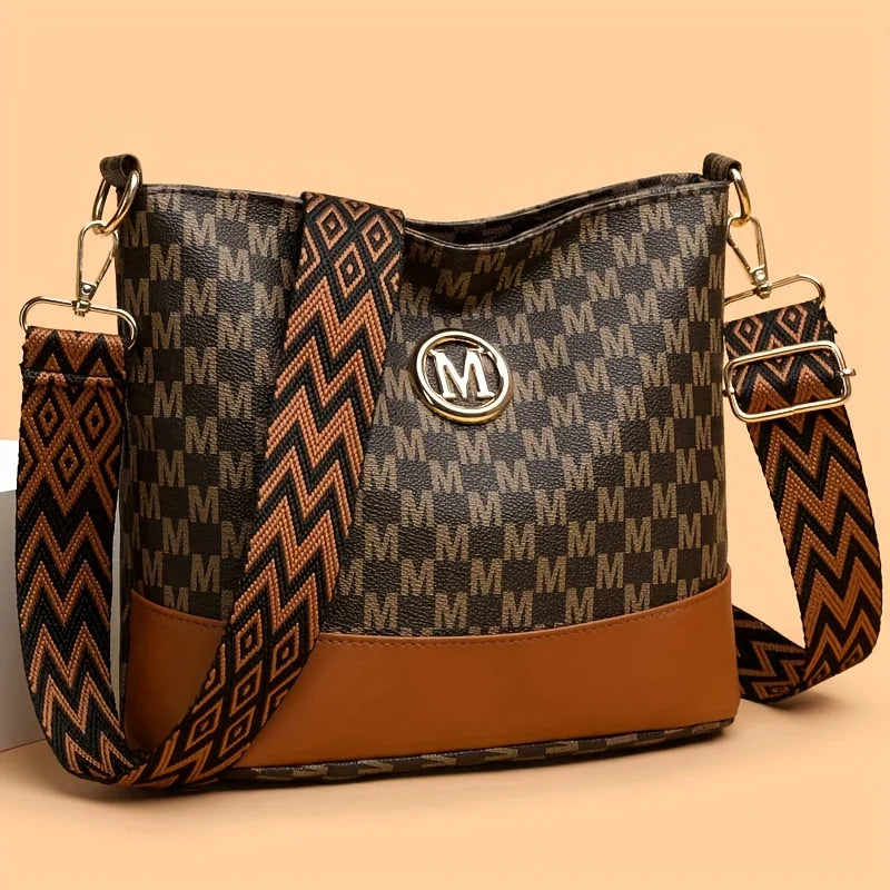 Elegant Women's Crossbody Bag — Multi-Pocket Shoulder Bag with M Badge