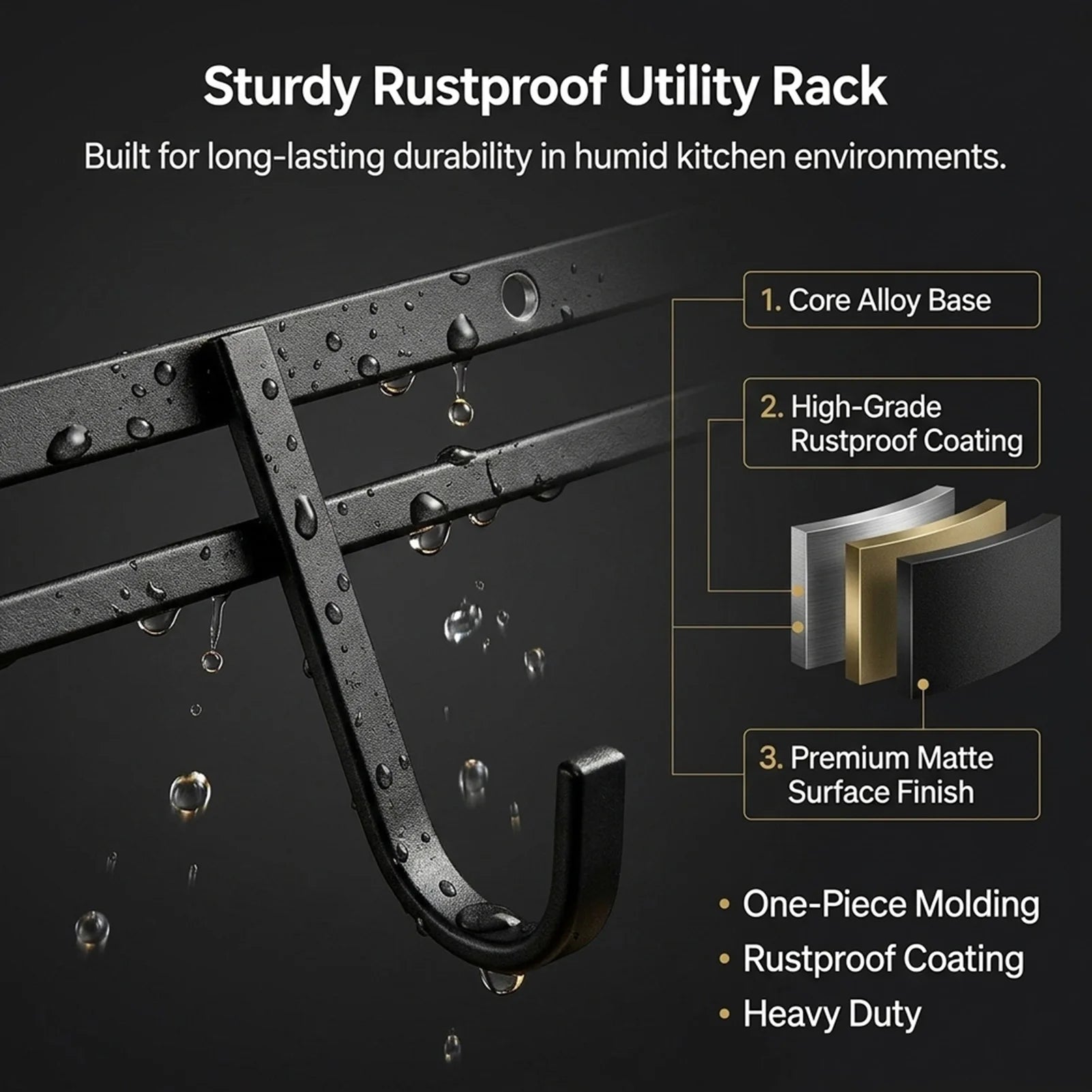 Kitchen Hook Rack — Utensil Holder, Wall Mount