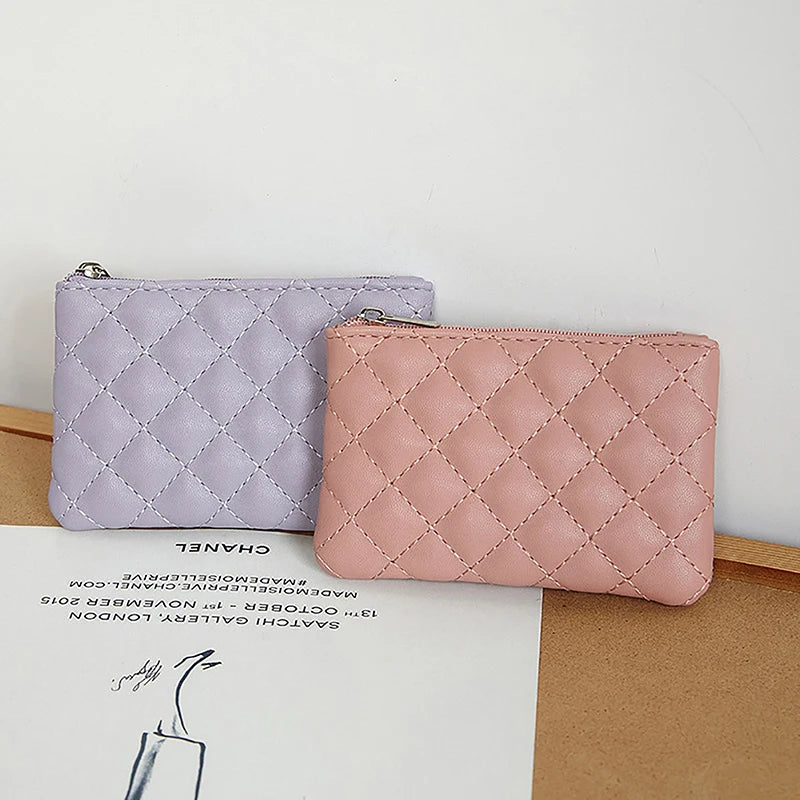 Women's Plaid Print Coin Purse — Compact PU Leather Zipper Pouch