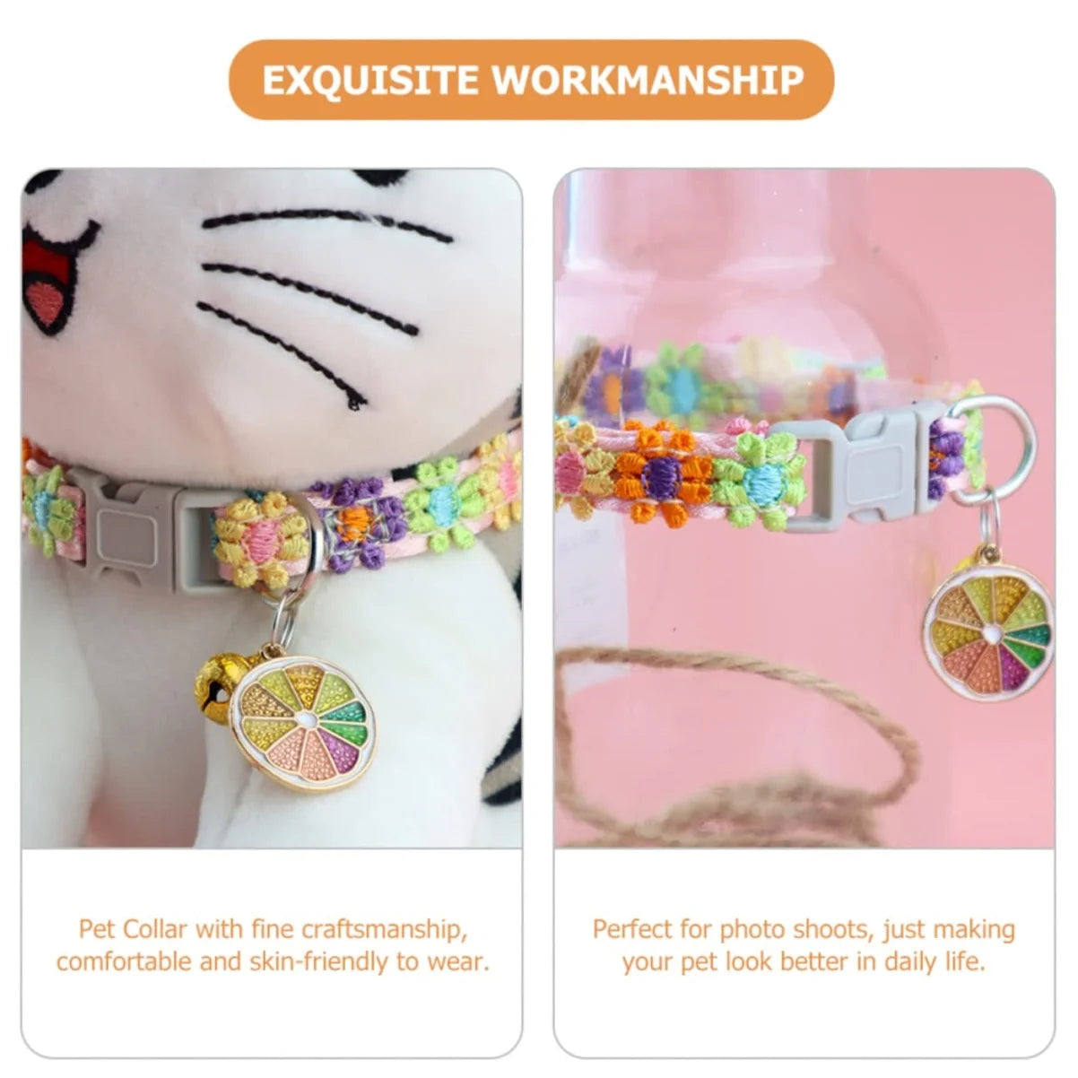 Adjustable Pet Collar with Bell — Colorful Paw Print Pattern for Cats and Small Dogs