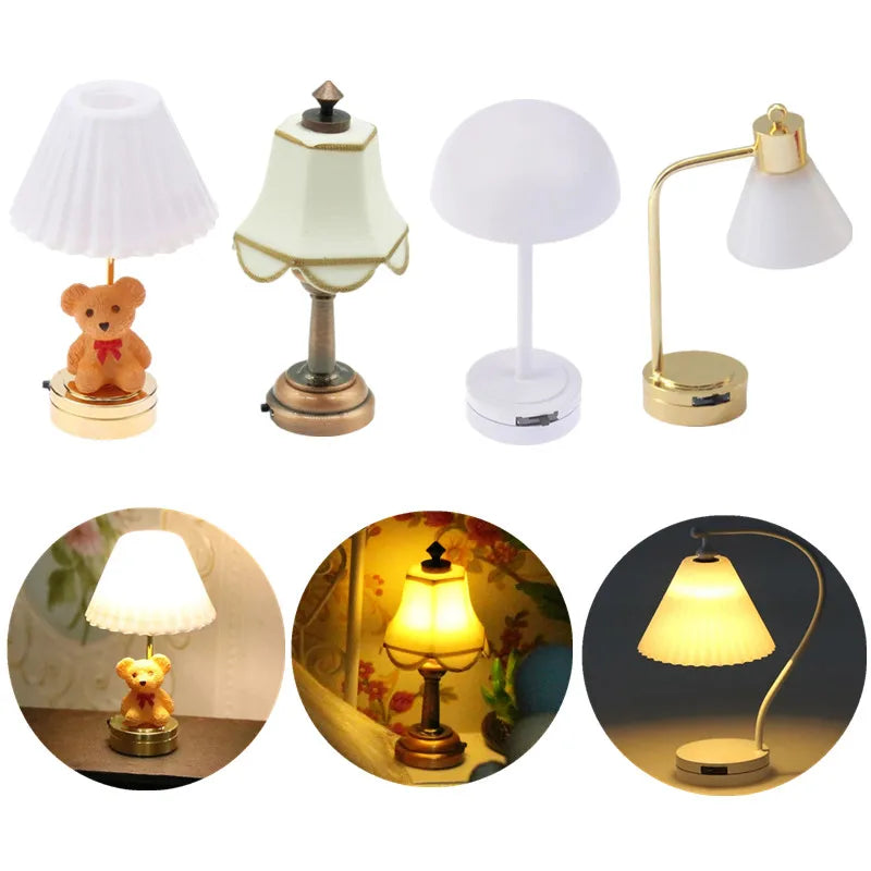 Miniature Dollhouse Table Lamp — Modern Bedside Reading Light Decor