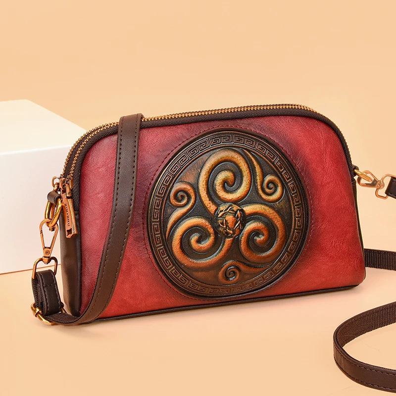 SZHIY Retro Floral Shoulder Bag — 3D Embossed Crossbody Purse