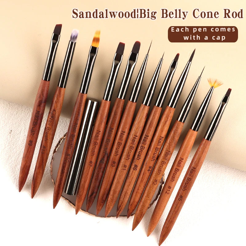 Professional Nail Art Brush Set — Sandalwood Handle Manicure Tools
