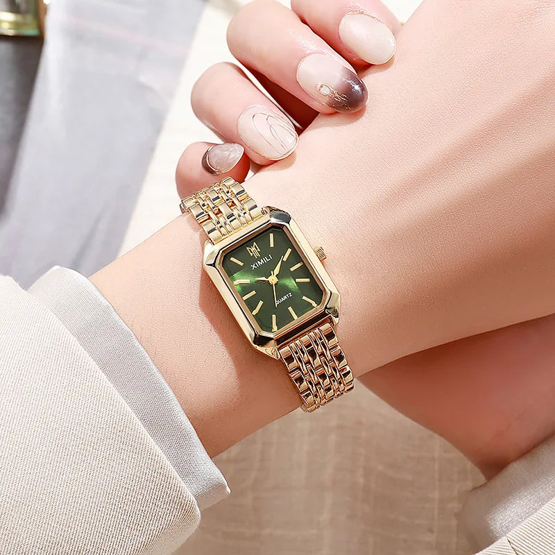 Elegant Rectangle Women's Quartz Watch — Stylish Steel Band Timepiece
