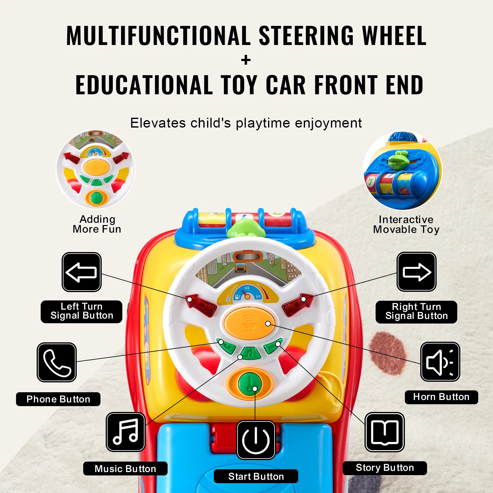 SucceBuy Toddler Ride On Push Car — Sit to Stand Toy with Music