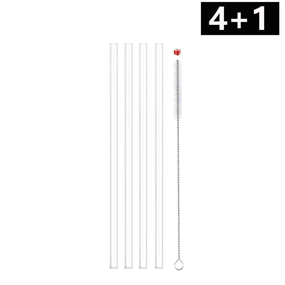 Reusable Plastic Replacement Straws — Clear 30cm Straws with Cleaning Brush