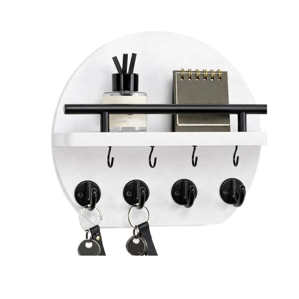 Retro Wall Mounted Key Holder — Decorative Wood Mail Organizer with Shelf