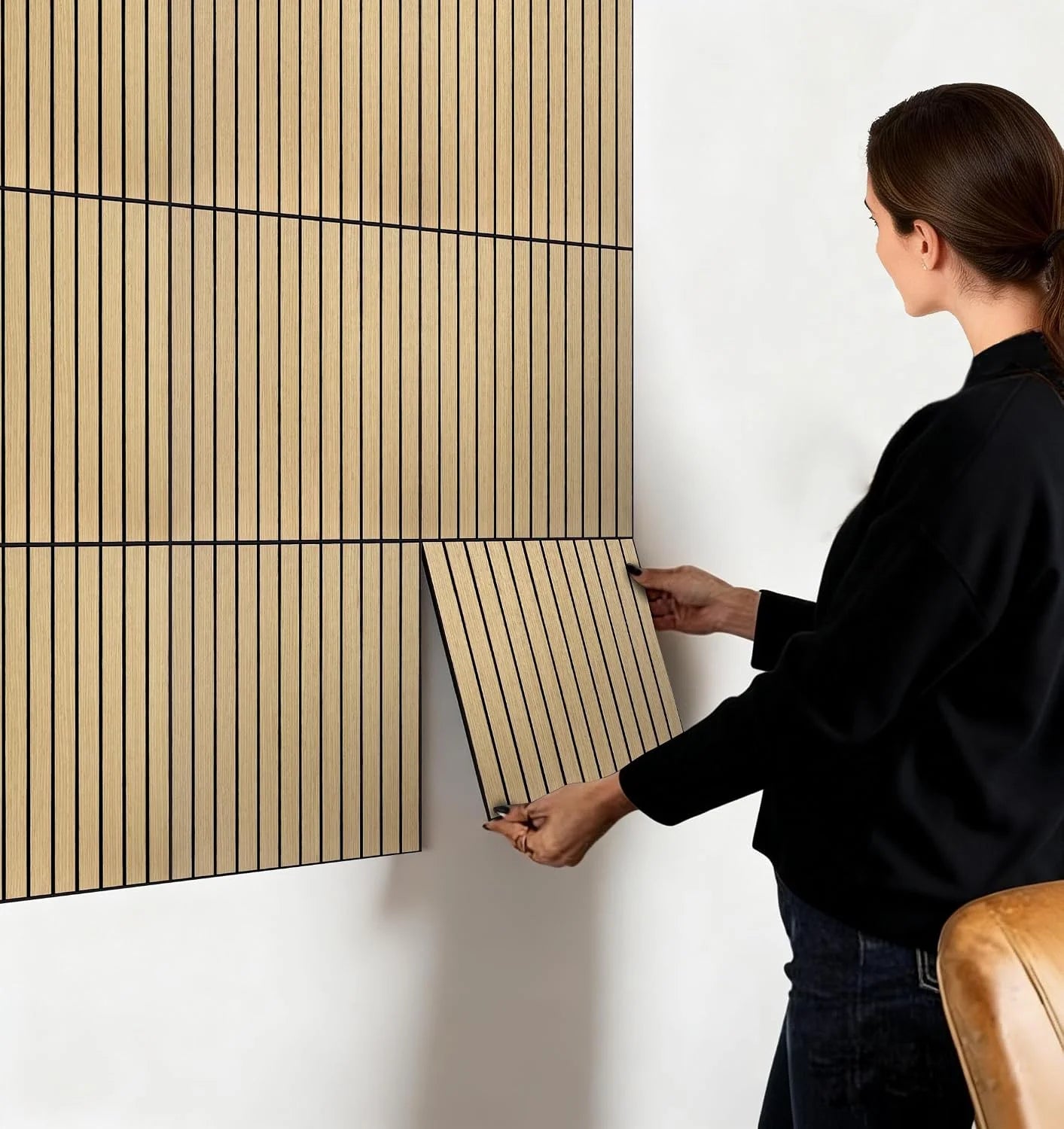 Peel and Stick Wood Slat Wall Panels — Decorative Self-Adhesive Accent, 10pcs