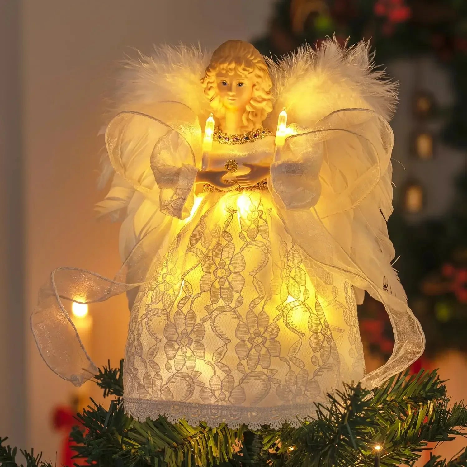 9'' Illuminated Angel Christmas Tree Topper — Battery Operated Ivory Ornament