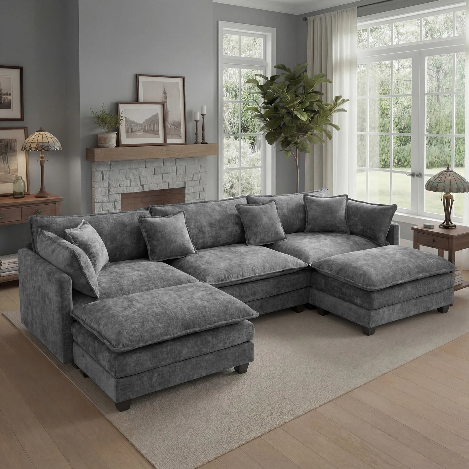 Modular Sectional Sofa with Ottoman — Comfy Cloud Couch with Deep Seating