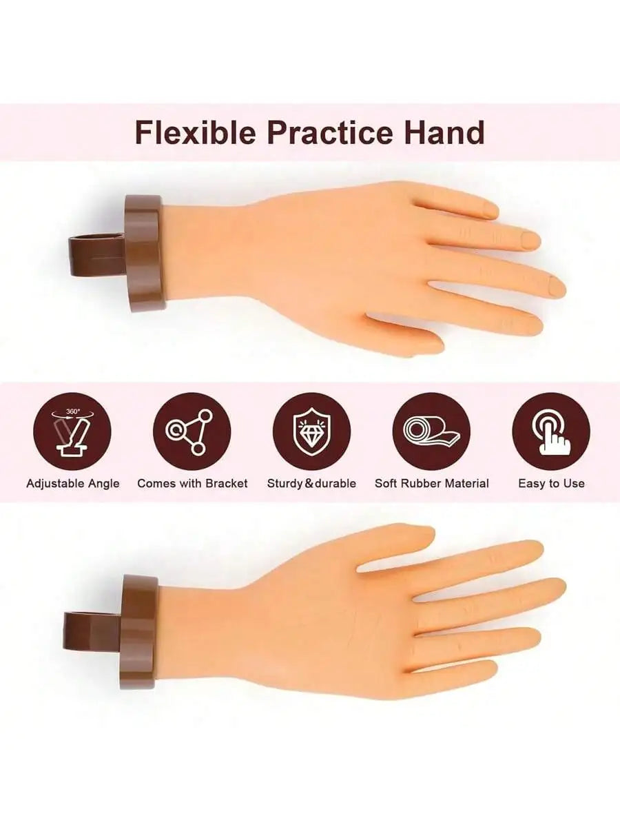 Nail Art Practice Hand Model — Bendable Fingers with Insertable Plates