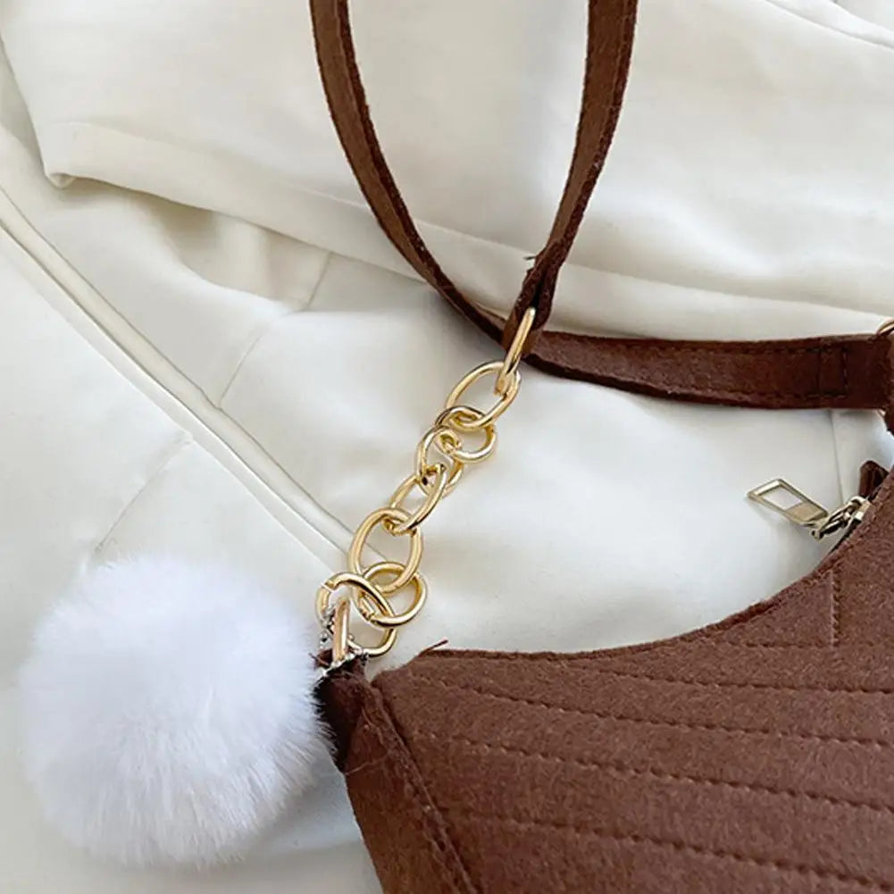 Mini Felt Shoulder Bag — Stylish Underarm Handbag with Pom-Pom Detail