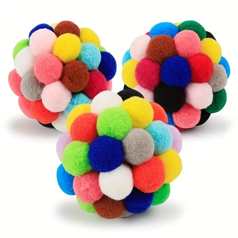 Colorful Cat Toy Ball Set — Interactive Plush and Bell Toys for Pets