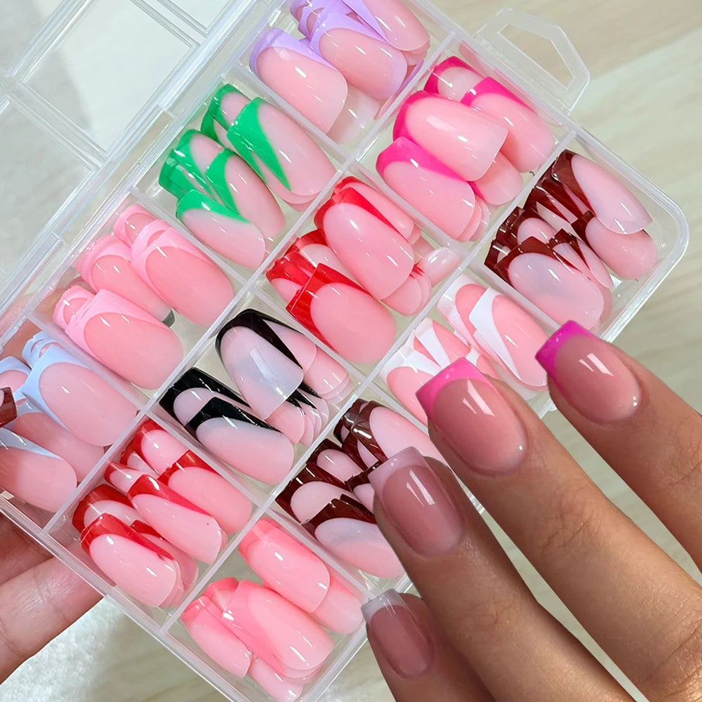 MAFANAILS French Press On Nails — 288Pcs Colorful Square Acrylic Nail Tips