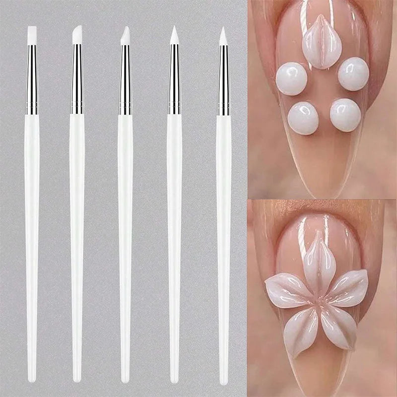 Silicone Nail Art Brush Set — 5-Piece DIY Manicure & Dotting Tool Kit