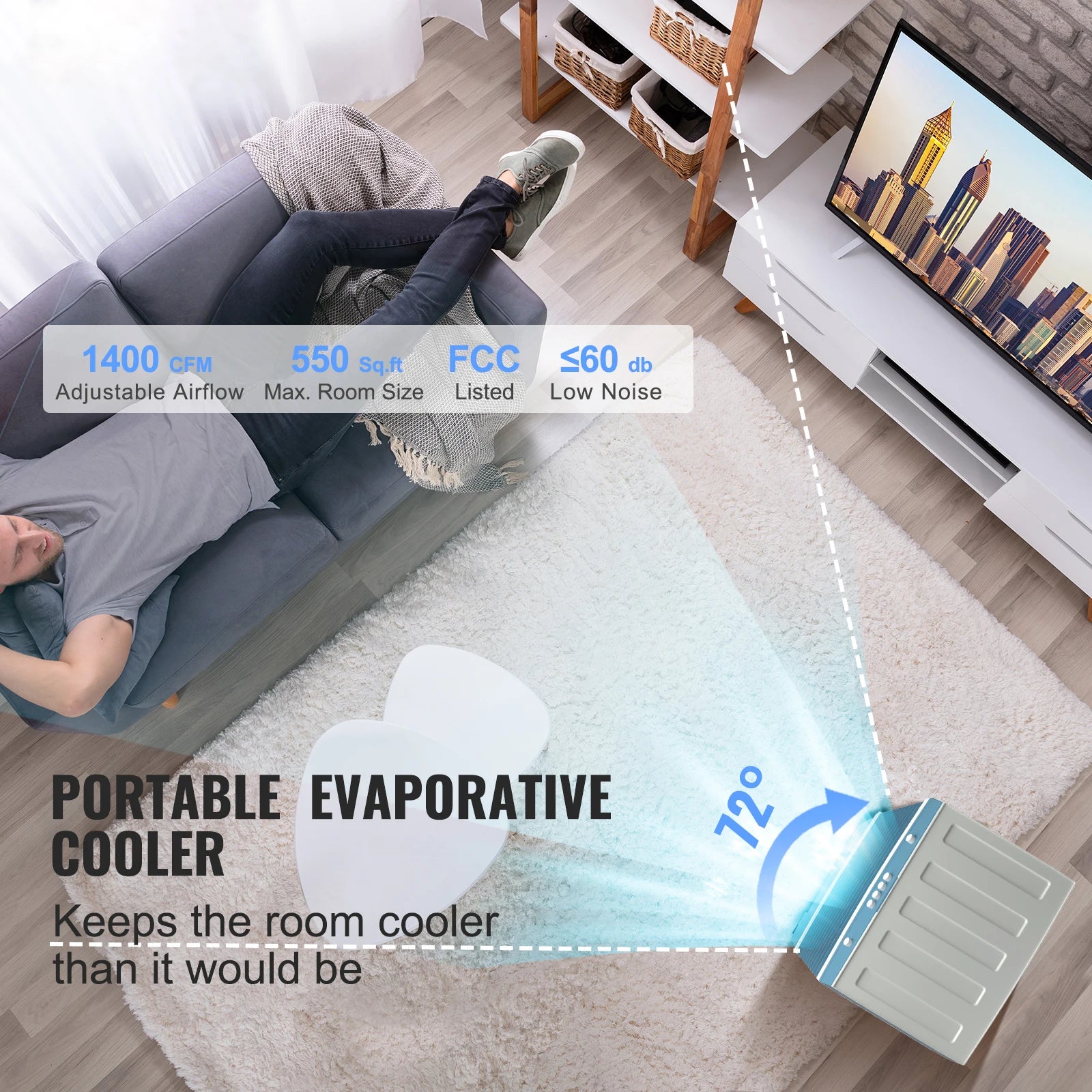 VEVOR Evaporative Air Cooler — Portable Oscillating Swamp Cooler with Timer