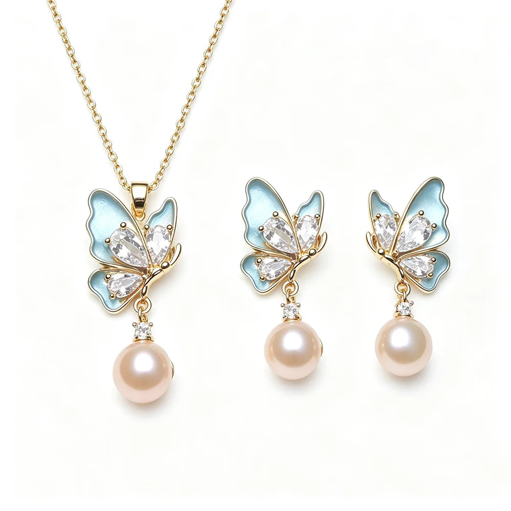 Freshwater Natural Pearl Jewelry Set — 925 Sterling Silver Necklace & Earrings