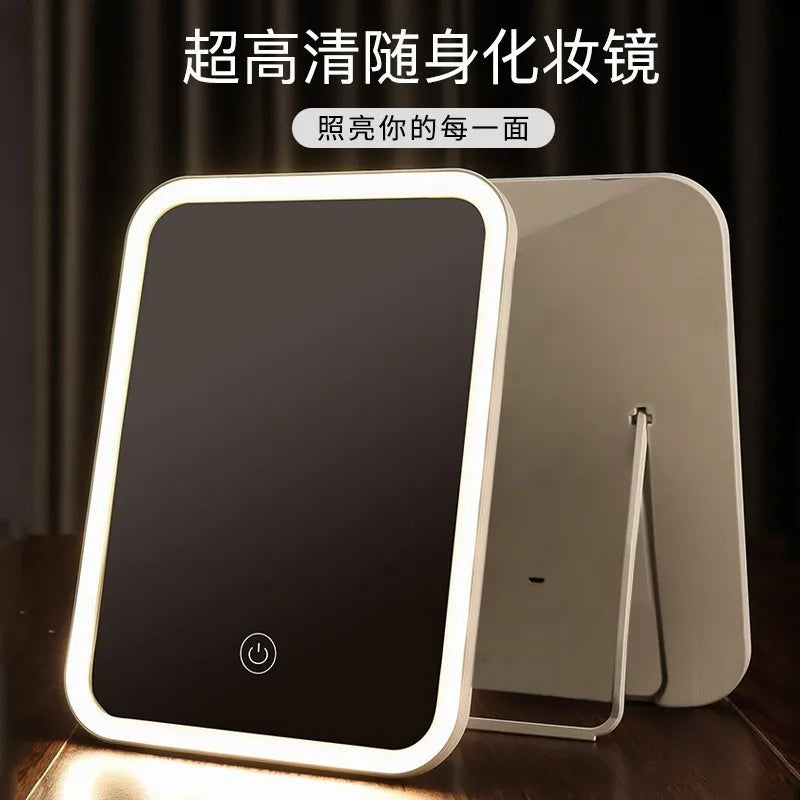 LED Makeup Mirror — Rechargeable Desktop Fill Light, Foldable Design