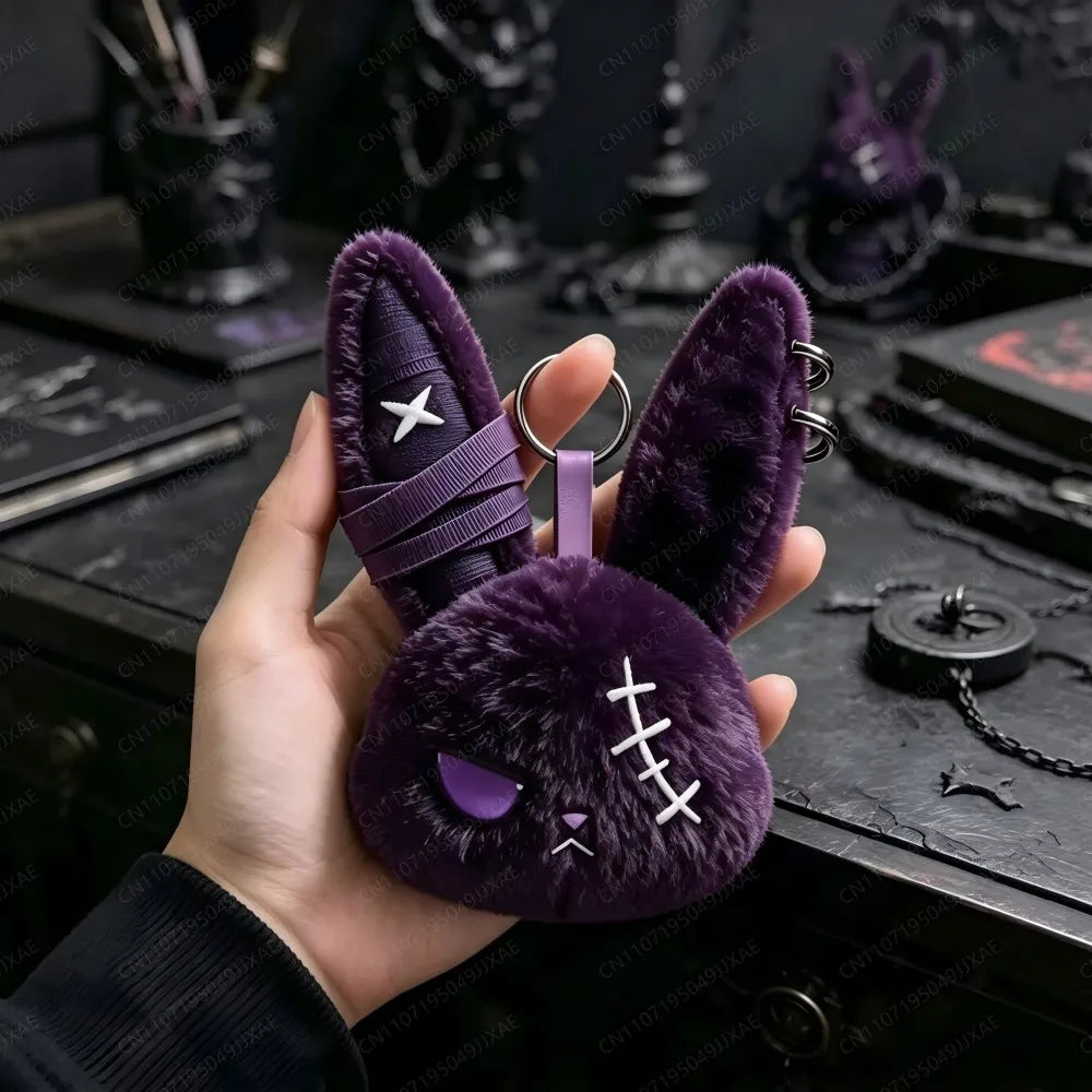 Dark Rabbit Plush Keychain — Cute Animal Pendant for Backpacks