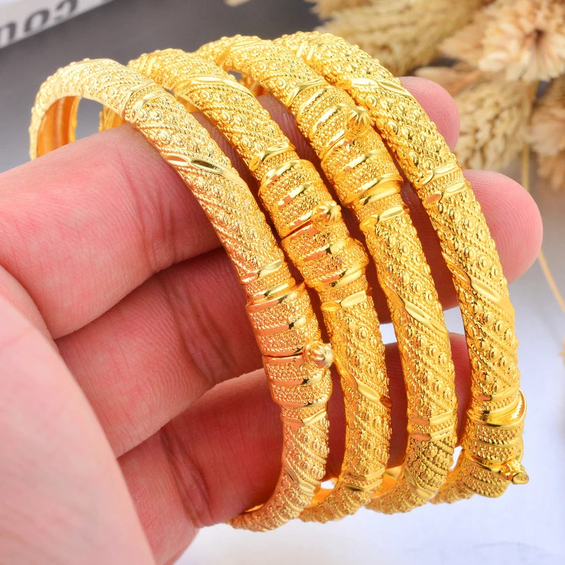 annayoyo Gold Color Bangle Set — Elegant Flower Design Jewelry for Women