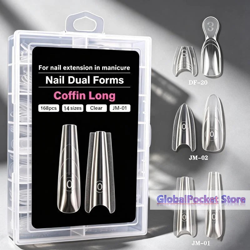 Dual-Form Nail Extension Set — 168 Piece Clear Gel Molds for DIY Manicures